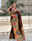 Coffee Big Border Paithani Silk Zari Woven Saree