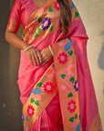 Baby Pink Big Border Paithani Silk Zari Woven Saree