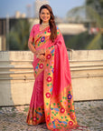 Baby Pink Big Border Paithani Silk Zari Woven Saree