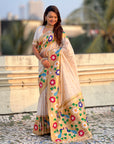 Cream Big Border Paithani Silk Zari Woven Saree