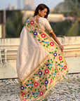 Cream Big Border Paithani Silk Zari Woven Saree