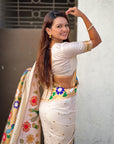 Cream Big Border Paithani Silk Zari Woven Saree