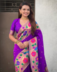 Purple Big Border Paithani Silk Zari Woven Saree