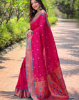 Pink Contrast Zari Woven Chandrakor Yeola Paithani Silk Saree