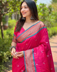 Pink Contrast Zari Woven Chandrakor Yeola Paithani Silk Saree