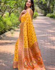 Yellow Original Maharashtrian Meenakari Yeola Paithani Silk Zari Woven Saree