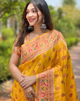 Yellow Original Maharashtrian Meenakari Yeola Paithani Silk Zari Woven Saree