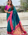 Green Zari Woven Rajhans Swan Paithani Silk Saree