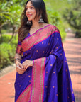 Violet Contrast Zari Woven Yeola Paithani Silk Saree