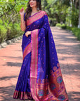 Violet Contrast Zari Woven Yeola Paithani Silk Saree