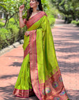 Pista Green Contrast Zari Woven Yeola Paithani Silk Saree