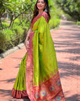 Pista Green Contrast Zari Woven Yeola Paithani Silk Saree