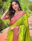 Pista Green Contrast Zari Woven Yeola Paithani Silk Saree