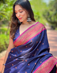 Navy Blue Contrast Zari Woven Yeola Paithani Silk Saree