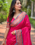 Pink Contrast Zari Woven Yeola Paithani Silk Saree