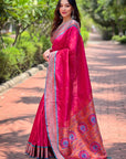 Pink Contrast Zari Woven Yeola Paithani Silk Saree