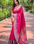 Pink Contrast Zari Woven Yeola Paithani Silk Saree