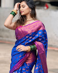 Violet Soft Silk Peacock Weaves Zari Woven Saree