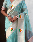 Sky Blue Organza Swan Paithani Silk Zari Woven Saree