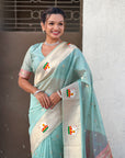 Sky Blue Organza Swan Paithani Silk Zari Woven Saree