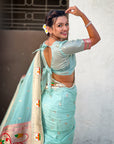 Sky Blue Organza Swan Paithani Silk Zari Woven Saree