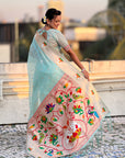 Sky Blue Organza Swan Paithani Silk Zari Woven Saree