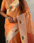Peach Organza Swan Paithani Silk Zari Woven Saree