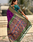 Wine Zari Woven Nath Contrast Yeola Paithani Silk Saree