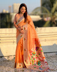 Peach Organza Swan Paithani Silk Zari Woven Saree