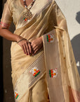 Chickoo Organza Swan Paithani Silk Zari Woven Saree