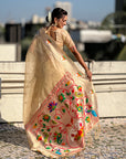 Chickoo Organza Swan Paithani Silk Zari Woven Saree