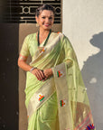 Pista Green Organza Swan Paithani Silk Zari Woven Saree