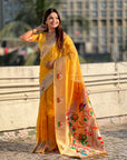 Yellow Organza Swan Paithani Silk Zari Woven Saree