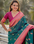 Green Zari Woven Nath Contrast Yeola Paithani Silk Saree