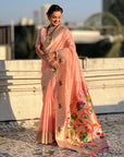 Baby Pink Organza Swan Paithani Silk Zari Woven Saree
