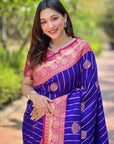 Violet Soft Silk Contrast Zari Woven Saree