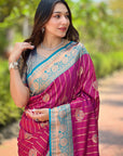 Magenta Pink Soft Silk Contrast Zari Woven Saree