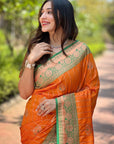 Orange Soft Silk Contrast Zari Woven Saree