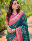 Bottle Green Soft Silk Contrast Zari Woven Saree