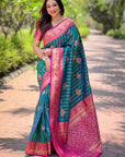 Bottle Green Soft Silk Contrast Zari Woven Saree