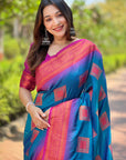 Blue Soft Silk Contrast Zari Woven Saree