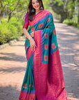 Green Soft Silk Contrast Zari Woven Saree