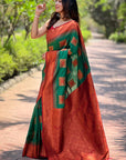 Green Soft Silk Contrast Zari Woven Saree