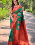 Green Soft Silk Contrast Zari Woven Saree