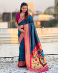 Denim Soft Silk Paithani Zari Woven Saree