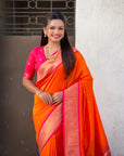 Orange Soft Silk Paithani Zari Woven Saree