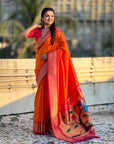 Orange Soft Silk Paithani Zari Woven Saree