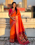 Orange Soft Silk Paithani Zari Woven Saree