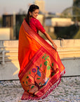 Orange Soft Silk Paithani Zari Woven Saree