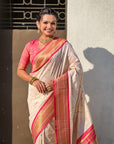 Cream Soft Silk Paithani Zari Woven Saree